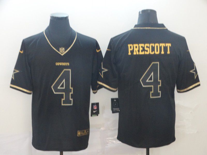 Men Dallas cowboys #4 Prescott Black Retro gold character Nike NFL Jerseys